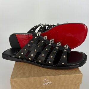 Christian Louboutin 41 Charja Flat Black Calf Spike Roman Strappy Sandals E957